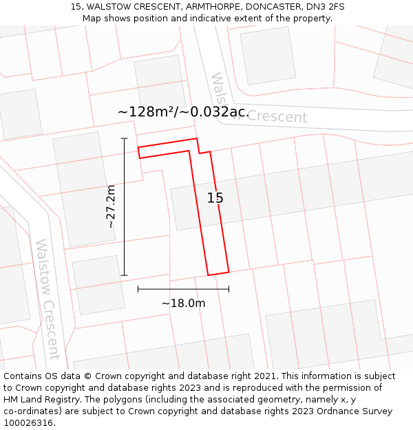 15, WALSTOW CRESCENT, ARMTHORPE, DONCASTER, DN3 2FS: Plot and title map