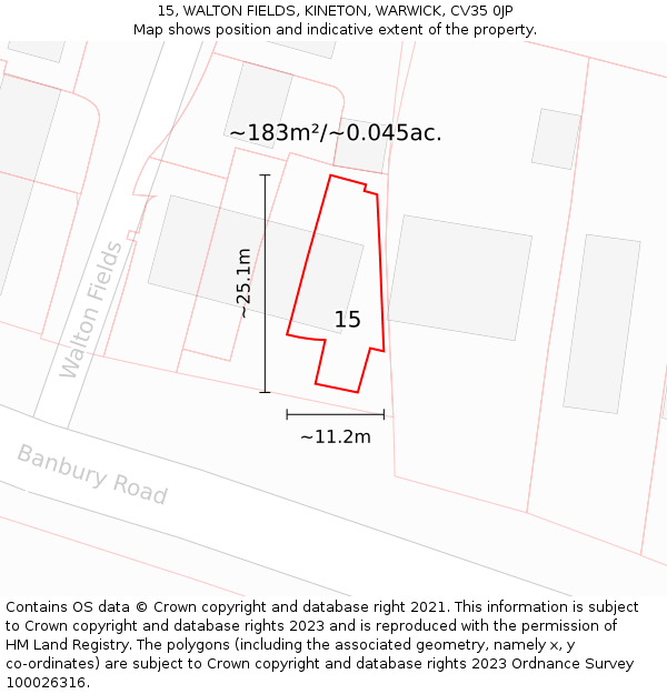 15, WALTON FIELDS, KINETON, WARWICK, CV35 0JP: Plot and title map