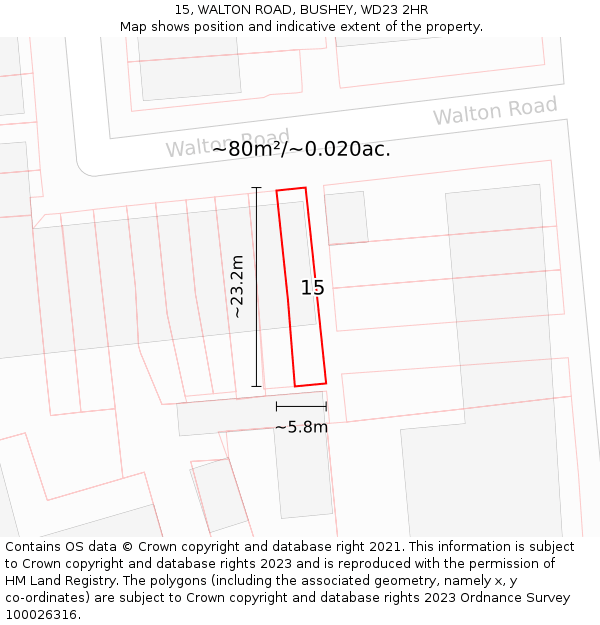 15, WALTON ROAD, BUSHEY, WD23 2HR: Plot and title map
