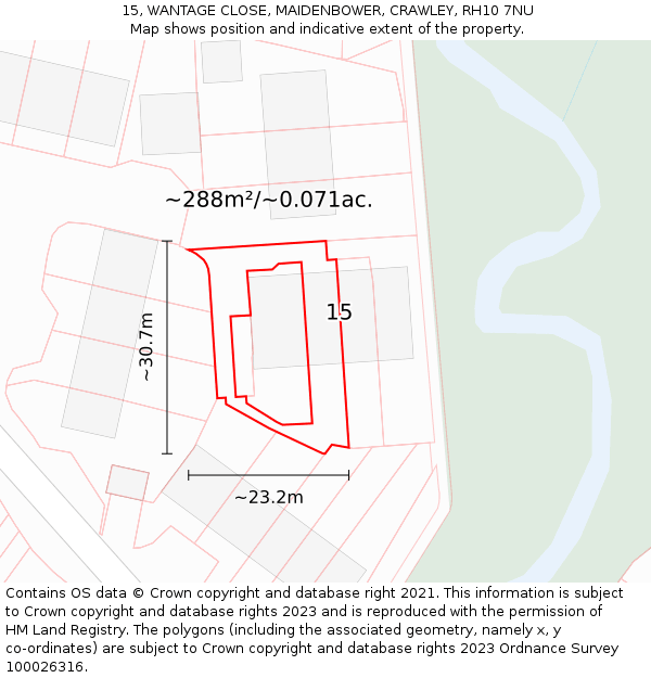 15, WANTAGE CLOSE, MAIDENBOWER, CRAWLEY, RH10 7NU: Plot and title map