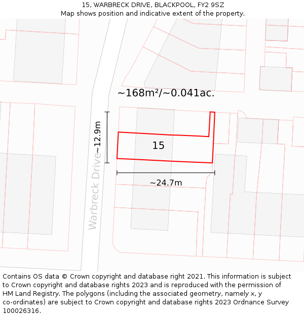 15, WARBRECK DRIVE, BLACKPOOL, FY2 9SZ: Plot and title map