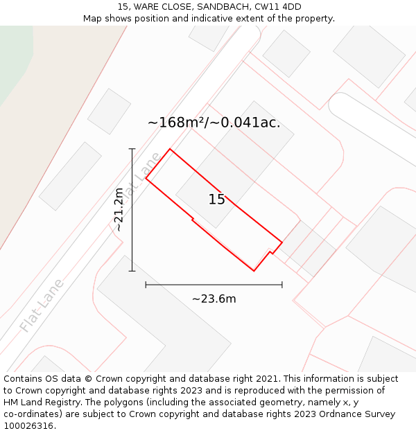 15, WARE CLOSE, SANDBACH, CW11 4DD: Plot and title map