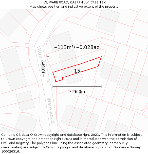 15, WARE ROAD, CAERPHILLY, CF83 1SX: Plot and title map