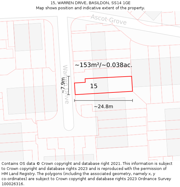 15, WARREN DRIVE, BASILDON, SS14 1GE: Plot and title map
