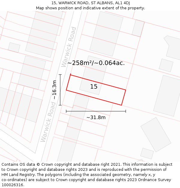 15, WARWICK ROAD, ST ALBANS, AL1 4DJ: Plot and title map