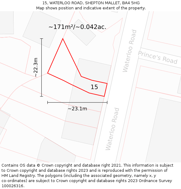 15, WATERLOO ROAD, SHEPTON MALLET, BA4 5HG: Plot and title map