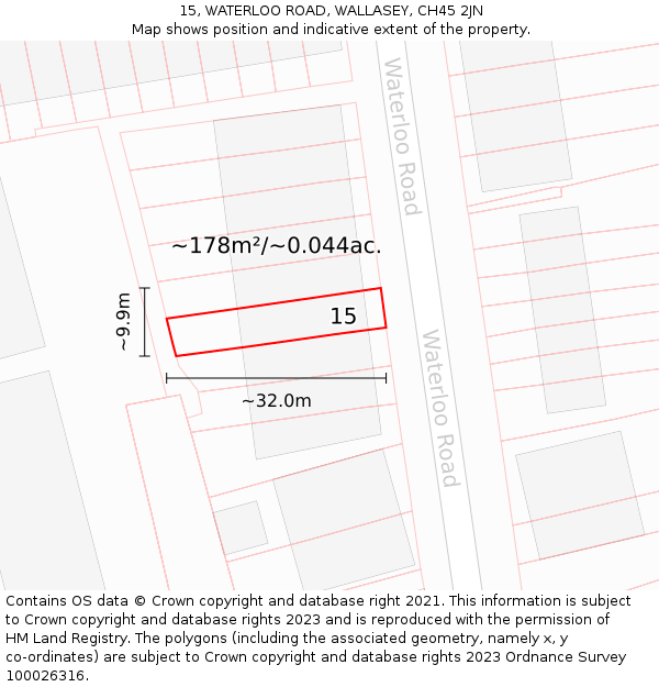 15, WATERLOO ROAD, WALLASEY, CH45 2JN: Plot and title map