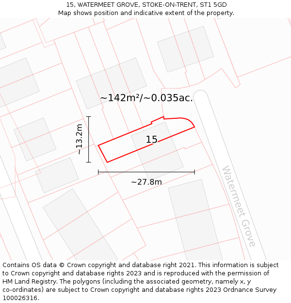 15, WATERMEET GROVE, STOKE-ON-TRENT, ST1 5GD: Plot and title map