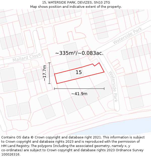 15, WATERSIDE PARK, DEVIZES, SN10 2TG: Plot and title map
