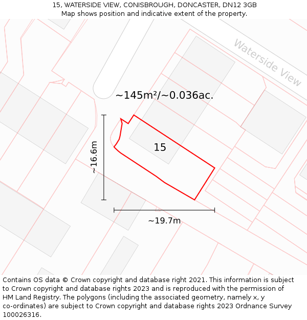 15, WATERSIDE VIEW, CONISBROUGH, DONCASTER, DN12 3GB: Plot and title map