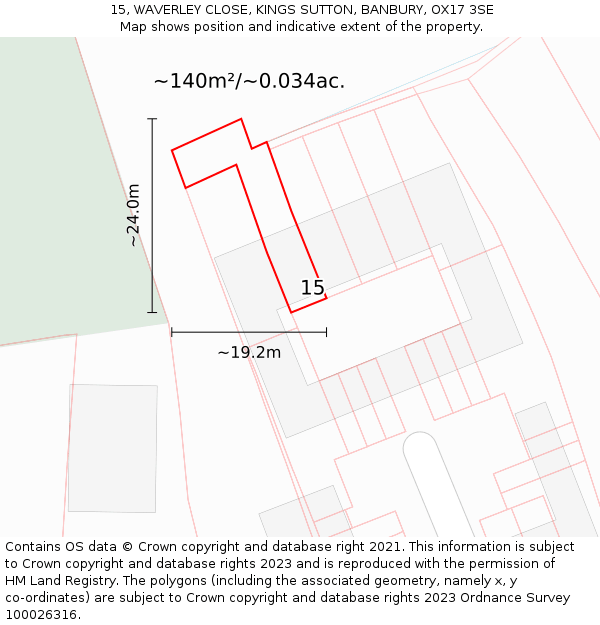 15, WAVERLEY CLOSE, KINGS SUTTON, BANBURY, OX17 3SE: Plot and title map