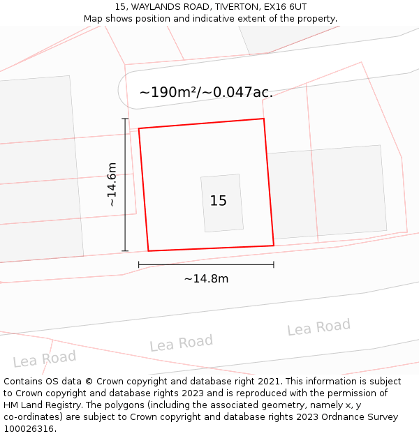15, WAYLANDS ROAD, TIVERTON, EX16 6UT: Plot and title map