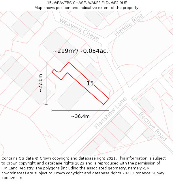 15, WEAVERS CHASE, WAKEFIELD, WF2 9UE: Plot and title map