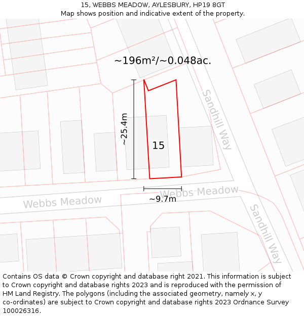 15, WEBBS MEADOW, AYLESBURY, HP19 8GT: Plot and title map