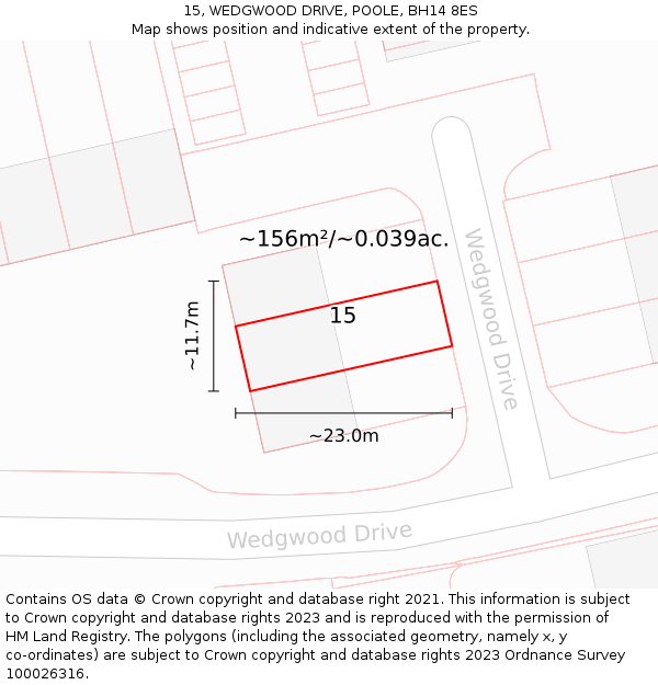 15, WEDGWOOD DRIVE, POOLE, BH14 8ES: Plot and title map