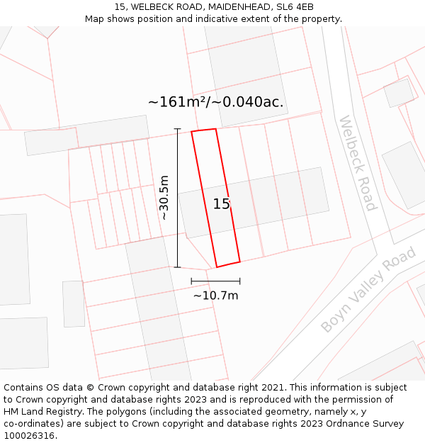 15, WELBECK ROAD, MAIDENHEAD, SL6 4EB: Plot and title map