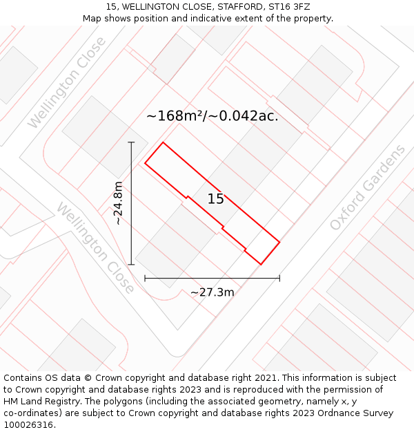 15, WELLINGTON CLOSE, STAFFORD, ST16 3FZ: Plot and title map