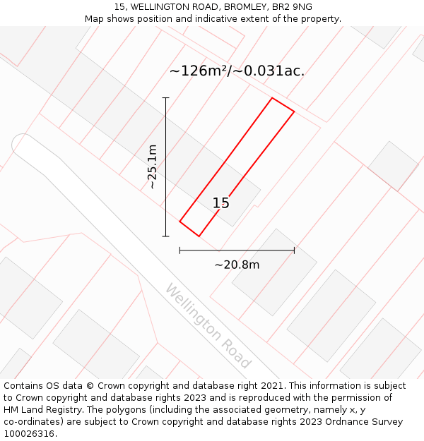 15, WELLINGTON ROAD, BROMLEY, BR2 9NG: Plot and title map