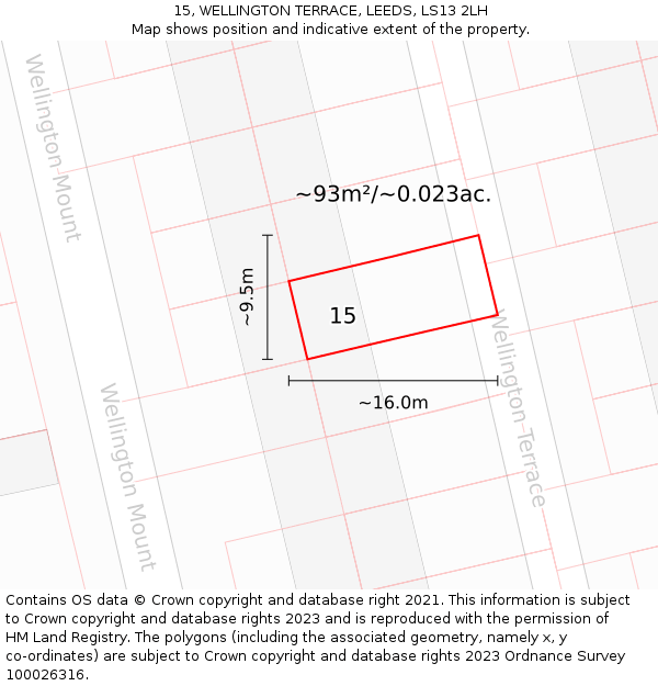 15, WELLINGTON TERRACE, LEEDS, LS13 2LH: Plot and title map