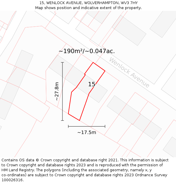 15, WENLOCK AVENUE, WOLVERHAMPTON, WV3 7HY: Plot and title map
