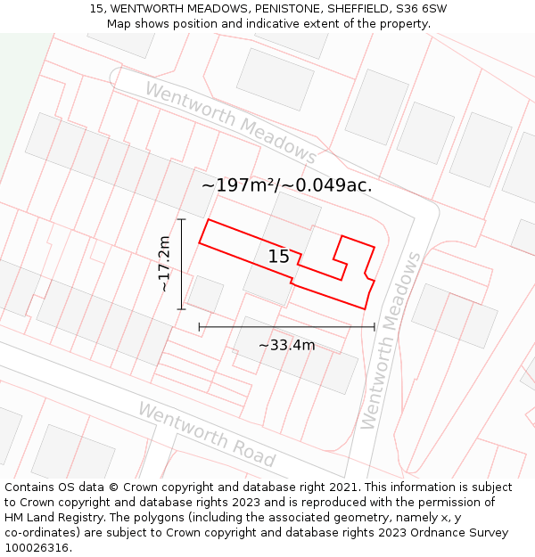 15, WENTWORTH MEADOWS, PENISTONE, SHEFFIELD, S36 6SW: Plot and title map