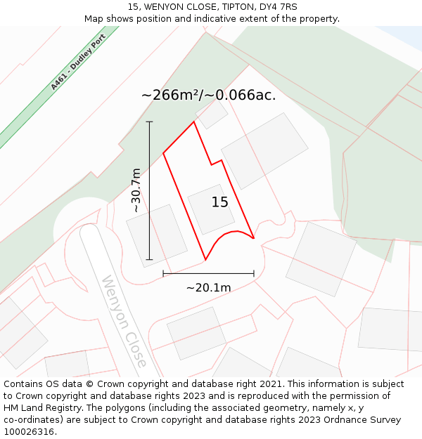 15, WENYON CLOSE, TIPTON, DY4 7RS: Plot and title map