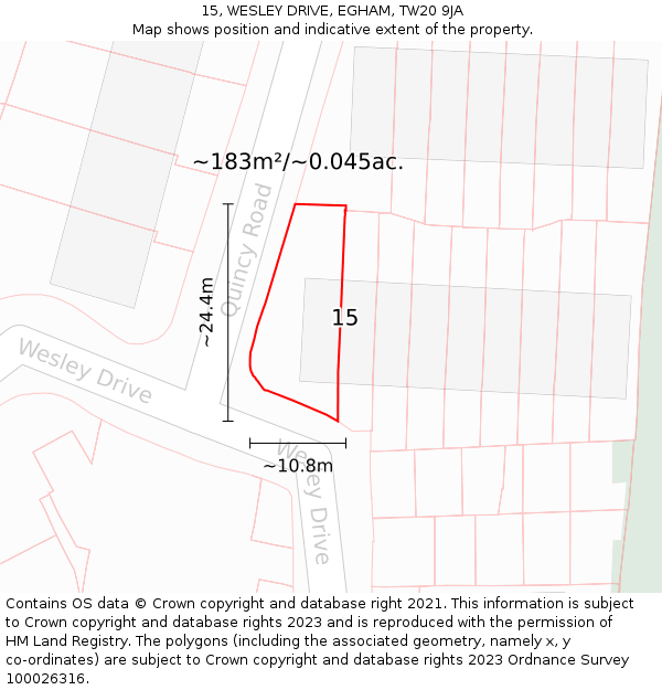 15, WESLEY DRIVE, EGHAM, TW20 9JA: Plot and title map