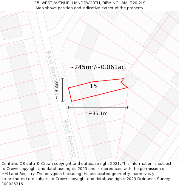15, WEST AVENUE, HANDSWORTH, BIRMINGHAM, B20 2LS: Plot and title map