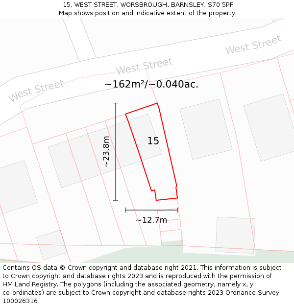 15, WEST STREET, WORSBROUGH, BARNSLEY, S70 5PF: Plot and title map