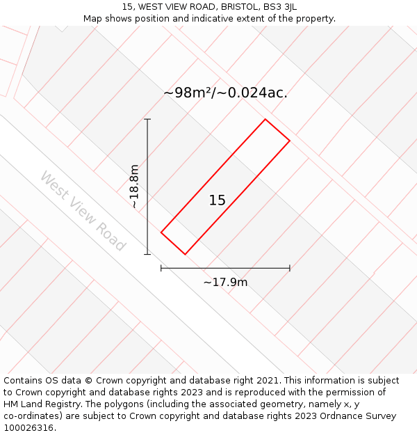 15, WEST VIEW ROAD, BRISTOL, BS3 3JL: Plot and title map