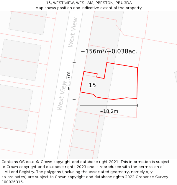 15, WEST VIEW, WESHAM, PRESTON, PR4 3DA: Plot and title map