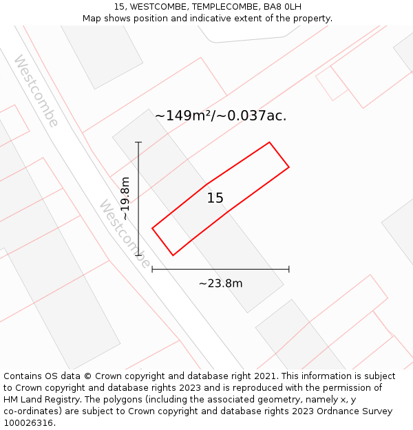 15, WESTCOMBE, TEMPLECOMBE, BA8 0LH: Plot and title map