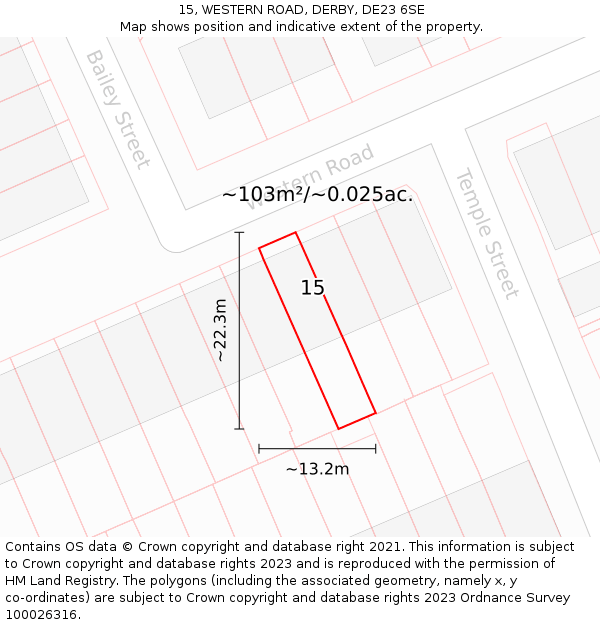 15, WESTERN ROAD, DERBY, DE23 6SE: Plot and title map