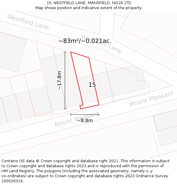 15, WESTFIELD LANE, MANSFIELD, NG18 1TD: Plot and title map