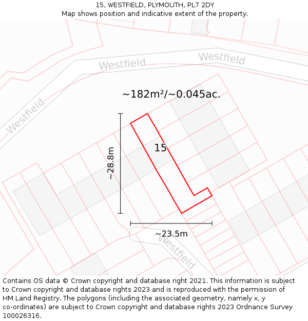15, WESTFIELD, PLYMOUTH, PL7 2DY: Plot and title map