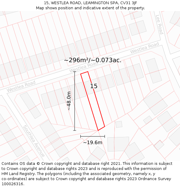 15, WESTLEA ROAD, LEAMINGTON SPA, CV31 3JF: Plot and title map