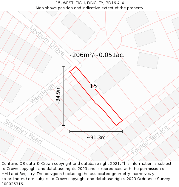 15, WESTLEIGH, BINGLEY, BD16 4LX: Plot and title map