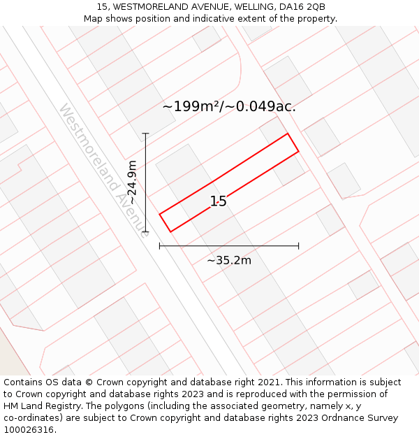 15, WESTMORELAND AVENUE, WELLING, DA16 2QB: Plot and title map