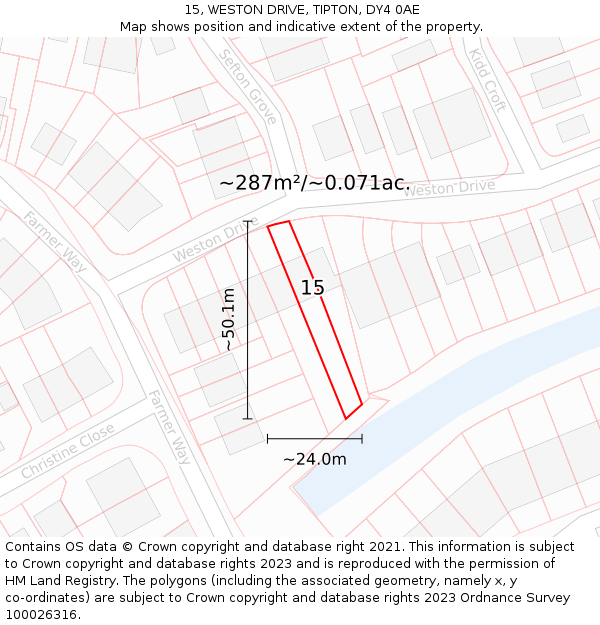 15, WESTON DRIVE, TIPTON, DY4 0AE: Plot and title map