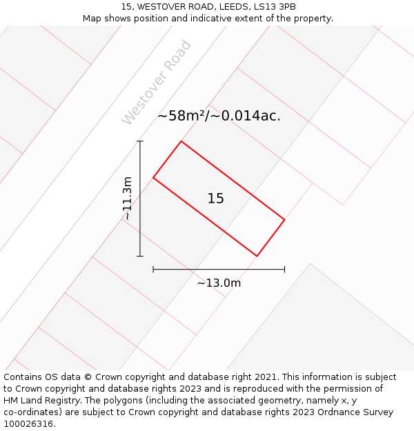 15, WESTOVER ROAD, LEEDS, LS13 3PB: Plot and title map