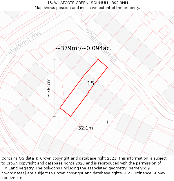 15, WHATCOTE GREEN, SOLIHULL, B92 9NH: Plot and title map