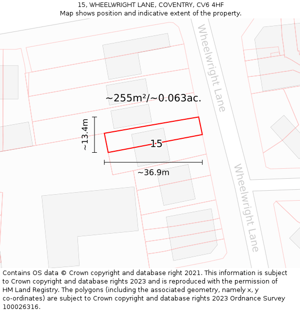 15, WHEELWRIGHT LANE, COVENTRY, CV6 4HF: Plot and title map