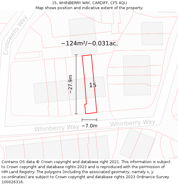 15, WHINBERRY WAY, CARDIFF, CF5 4QU: Plot and title map