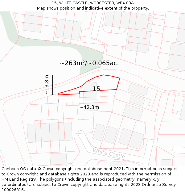 15, WHITE CASTLE, WORCESTER, WR4 0RA: Plot and title map