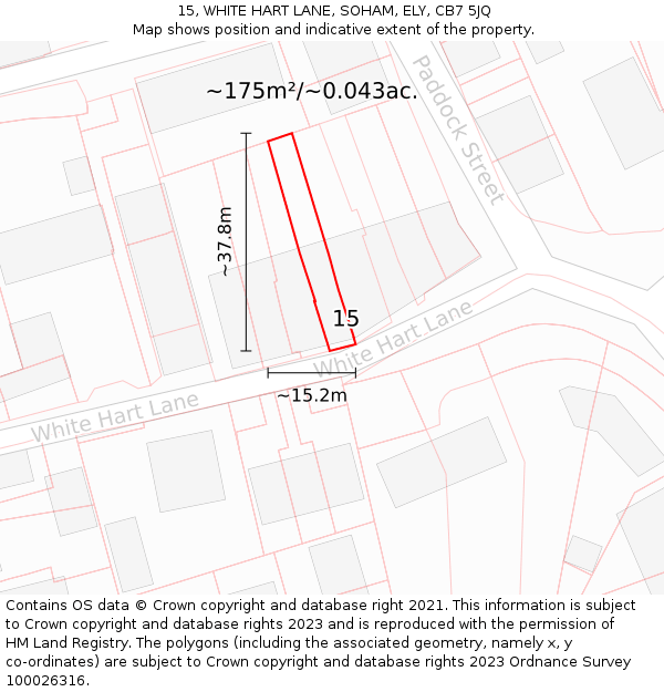 15, WHITE HART LANE, SOHAM, ELY, CB7 5JQ: Plot and title map
