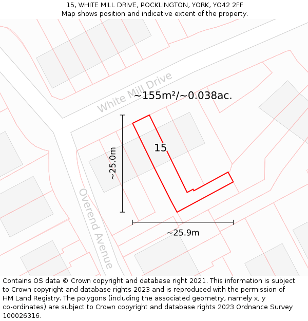 15, WHITE MILL DRIVE, POCKLINGTON, YORK, YO42 2FF: Plot and title map