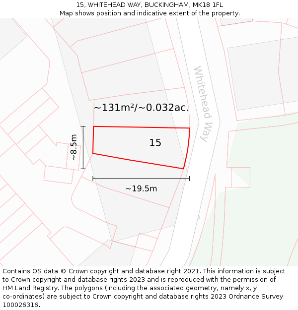 15, WHITEHEAD WAY, BUCKINGHAM, MK18 1FL: Plot and title map