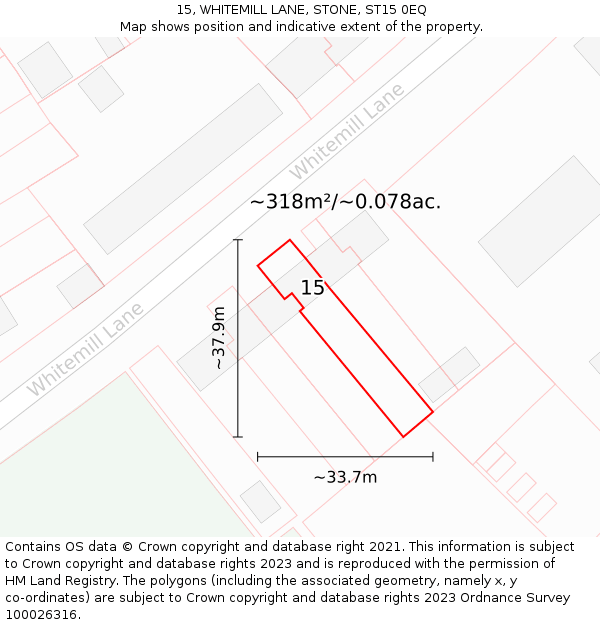15, WHITEMILL LANE, STONE, ST15 0EQ: Plot and title map