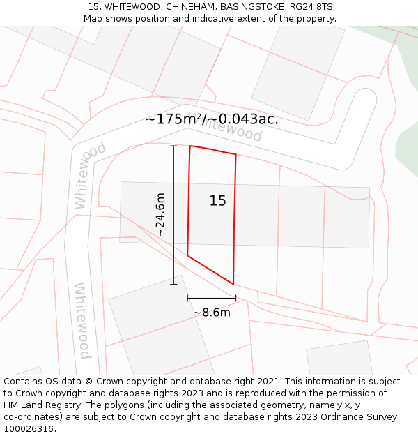 15, WHITEWOOD, CHINEHAM, BASINGSTOKE, RG24 8TS: Plot and title map