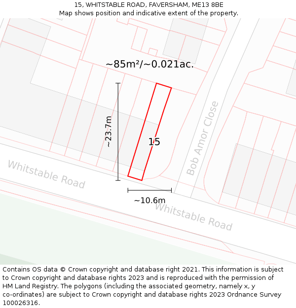 15, WHITSTABLE ROAD, FAVERSHAM, ME13 8BE: Plot and title map